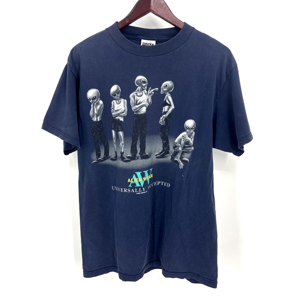 Vintage 90s Alien Wear Universally Accepted Logotel UFO Tultex T Shirt Size L